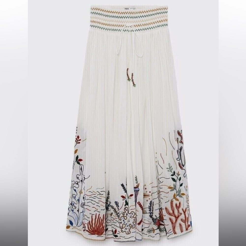 Embroidered White Maxi Skirt